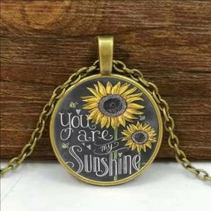 You Are My Sunshine Glass Cabochon Brass Necklace
